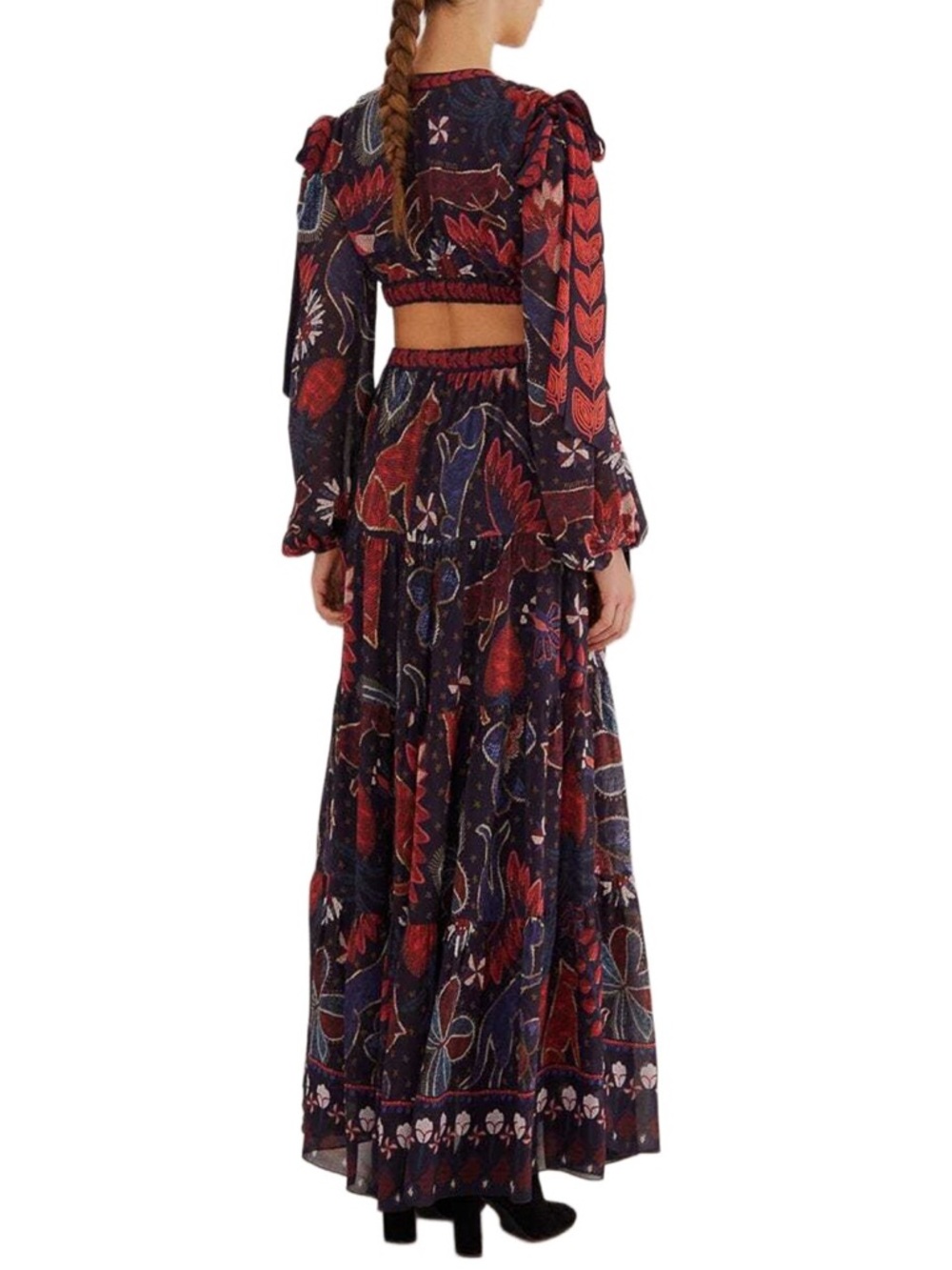 FARM Rio Cutout Georgette Tropical Shine Navy and Red Dark Blue Maxi Dress RP $3 - Picture 2 of 6